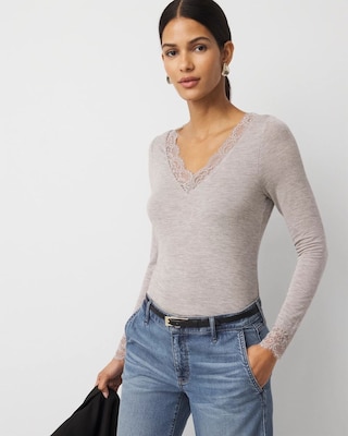 Lace Trim Long Sleeve Tee | White House Black Market